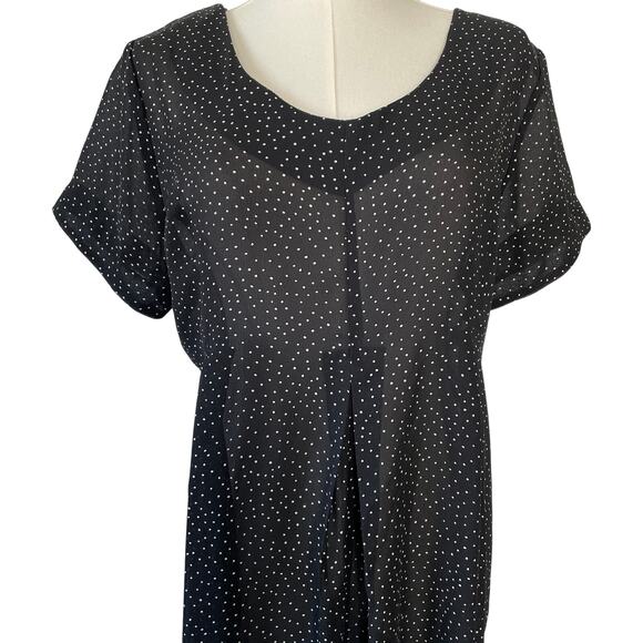 VTG Express One Piece Jumpsuit Wide Leg Y2K Sheer Black Polkadot Size Medium - Picture 5 of 8